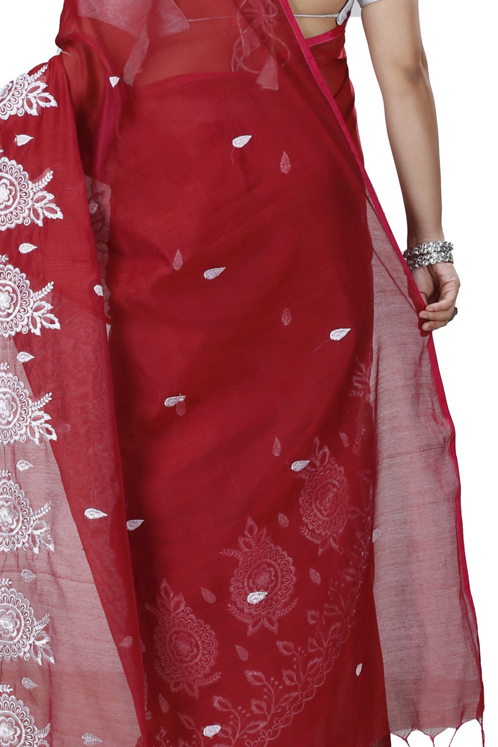 Marun Blended Cotton Tabu Hand Loom Saree (1240)